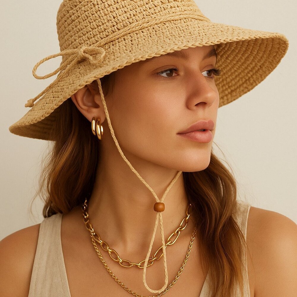 Scala Collection Women Straw Sun Hat Wide Brim Natural Raffia OneSize Chin Strap